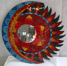 Specchio Sole  Luna diametro cm 60 realizzato a mosaico di vetro multicolor
