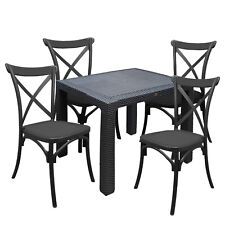 Set Tavolo Polyrattan 90x90 cm + Sedie Cross Resina Arredo Giardino Bar Bistrot