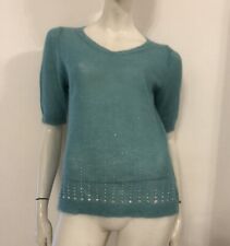 ANGELO MARANI Maglia maglione manica corta celeste azzurro strass Tg 48