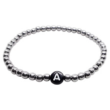 Bracciale con nome solo INIZIALE Lettera Perle Acciaio braccialetto Uomo e Donna