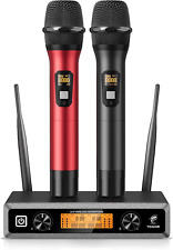 Microfono Wireless UHF Professionale Dinamico Doppio Microfono Senza Fili, Siste