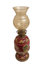 ANTICA LAMPADA AD OLIO PETROLIO IN CERAMICA CON STOPPINO RICCAMENTE DECORATA