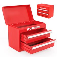 WORKPRO Cassetta degli Attrezzi in Metallo 2 Cassetti con Ripostiglio Superiore Cassettiera Portautensili Portatile Fodere PVC