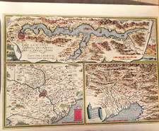 Antica carta geograf. rapp.tre mappe. Lago di Como,Umbria,Lazio,di Pavio Giovio 