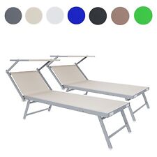 2 Lettini mare prendisole in alluminio tettuccio reclinabile pieghevole piscina