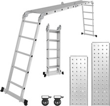 Scala Multiuso Da 5,8 M, 4 X 5 M, Scala Da Lavoro 7 in 1, in Alluminio, 2 Piastr