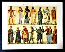 1897 ANTICA STAMPA:Costume I (Antichità e Medioevo).CROMOLITOGRAFIA. old print 