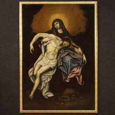 Dipinto religioso Pietà Madonna Cristo quadro antico olio su tela XVIII secolo