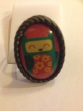 Anello regolabile ovale vintage gufo