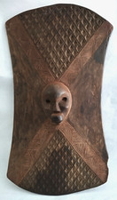 Antique African Tribe Wood Shield, Face, Decoration, Unidentified 77x45