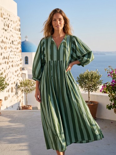 Green striped cotton maxi - green,