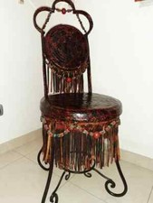  Antica Vecchia Sedia Chiar Silla Chaise Ferro battuto pelle ornamenti Africa 