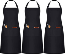 3 Pezzi Nero Grembiule, Regolabili Cuoco Grembiule Con 3 Tasche per Donna Uomo, 