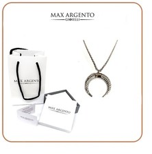 COLLANA E CIONDOLO LUNA CAPOVOLTA,BRILLANTINI ZIRCONI, ARGENTO 925