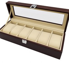 Custodia orologi, cassetta orologi legno rivestita con vetro per 6 orologi