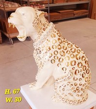 Capodimonte Statua Leopardo in Ceramica Arredo di Lusso Gatto Oro Fatto a Mano