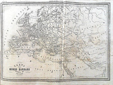 Mappa antica Mondo Barbaro Europa Asia Roma Italia Atlante geografico Marmocchi
