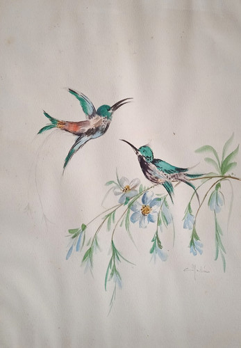 Quadro colibrì con fiori - colibrì,