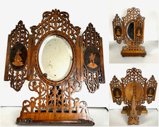 TRITTICO SORRENTINO SPECCHIO DA VIAGGIO LEGNO INTARSIATO PIEGHEVOLE EPOCA '800