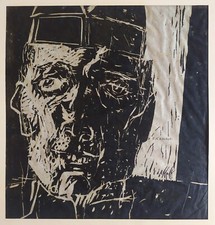 Figurina Felice Casorati Volto dell'uomo anni 30 zingarografia su carta cinese firmata