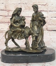 Joseph, Mary Gesù con La Donkey-Beautiful Biblica Bronzo Scultura Opera D'Arte