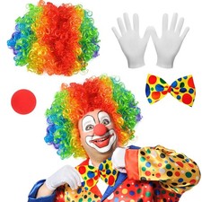 4 Pezzi Accessori Costume Clown Costumi da Pagliaccio Parrucca Riccia da Clown