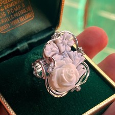 Anello Arti e Mestieri Vittoriani Antico Italia Cammeo Conchiglia Anello S. 7 Regolabile