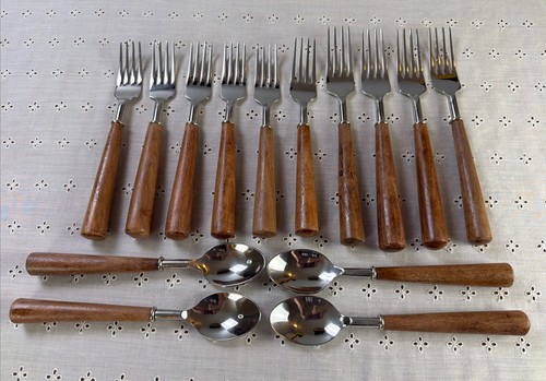 Lotto posate inox manico legno