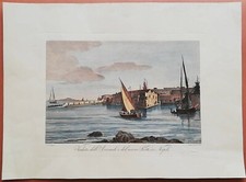 Incisione colorata Veduta Arsenale e Nuovo Porto Napoli  ED. P.V. AFFARE(Pep123)
