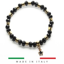 Braccialetto elastico bracciale donna cristallo nero ematite stella stellina oro