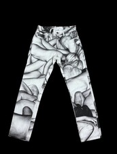 PLEASURES Dan Witz artista orgia sex jeans pantaloni nero bianco denim taglia 28