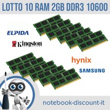 LOTTO 10 RAM 2gb DDR3 SoDimm 10600S Varie Marche Hynix Samsung Elpida Kingston