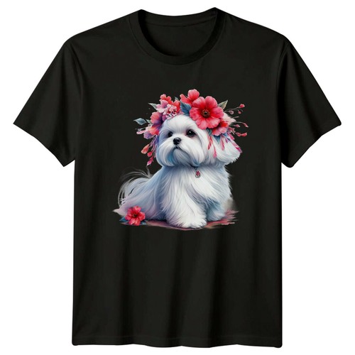 Shirt cane maltese con fiori - cane,