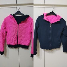 Giubbotto Giacca bomber Bambina Reversibile Cappuccio Fucsia Blu 6/8 Anni