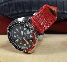 CINTURINO OROLOGIO 22 20 18 ROSSO FATTO A MANO VERA PELLE LUCERTOLA ADATTO SE...