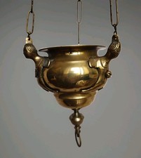 Lampada Ad Olio In Bronzo Dorato Con Tre Angeli Epoca Fine 700 Primi 800