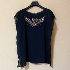 Canotta Top Decorato Ricamato Nero Fiori Fiorito Floreale Casual Boho Elegante