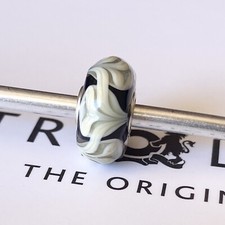 Authentic TROLLBEADS OOAK UNIQUE Nero Crema Grigio Unico Mongolfiera