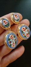 GRANDI ORECCHINI  MICRO MOSAICO MICROMOSAICO LUNGHI VINTAGE  1960 ANTICA ITALIY