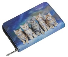 Portafoglio con Gatti Porta Monete Banconote Tessere Cerniera in Metallo. Donna.