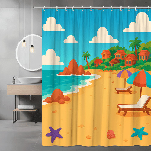 Tenda doccia scena spiaggia - doccia,