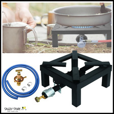 FORNELLO FORNELLONE A GAS DA CAMPEGGIO IN ACCIAIO NERO E GHISA E REGOLATORE GAS