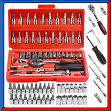 Set 46 Pezzi Chiavi a Bussola con Cricchetto Cassetta Kit Auto Attrezzi Torx 1/4