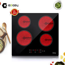 Piano cottura a Ceramica 4 Fuochi 60 cm Vetro Nero Fornello da Incasso 6000 watt