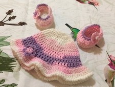 Scarpette e cappellino neonata, uncinetto, lana baby