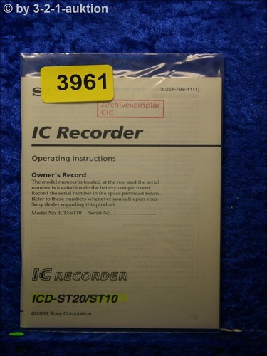 Sony manuale istruzioni icd - manuale,