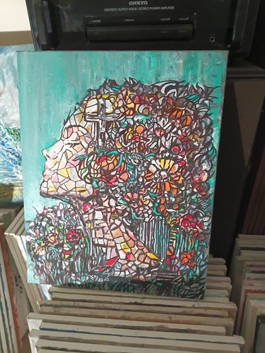 Mosaico donna olio tela - olio,