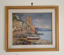 Dipinto Olio su tela firmato "A. Parisi" - Costiera Amalfitana cm 72x62