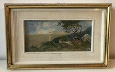 Vecchio quadro con cornice  - Olio su pannello  - Paesaggio - pecore/pascolo