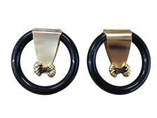 ORECCHINI CLIP ORO CERCHI NERO E FIOCCO BIGIOTTERIA VINTAGE ANNI 70-90 CM 6